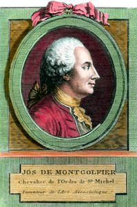 Kuumailmapallon keksijän Joseph de Montgolfierin (1740 - 1810) muotokuva. Kaiverrus 1700-luvulta. Yksityinen kokoelma. tekijältä French School