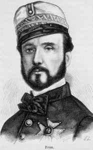 Juan Prim y Pratsin muotokuva, espanjalainen kenraali ja poliitikko (1814 - 1870) - Henri Martinin "Ranskan historiassa" tekijältä French School