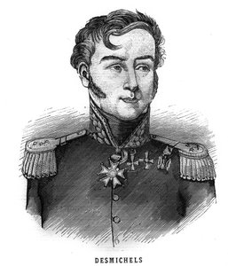 Muotokuva Louis Alexis Desmichelsistä, ranskalaisesta kenraalista (1779-1845). Kaiverrus "Les Illustrations De L