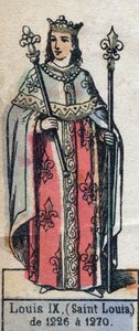 Muotokuva Ranskan Ludvig IX:stä, joka tunnetaan nimellä Saint Louis (1214-1270) (Kapetsialaisten dynastia). Kuvitus 1800-luvun lopulla. tekijältä French School