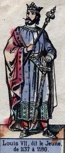 Ludvig VII:n muotokuva Ranskasta, joka tunnetaan nimellä Louis Nuori (1120-1180) (Kapetsialaisten dynastia). Kuvitus 1800-luvun lopulla. tekijältä French School