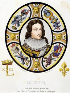 Ranskan kuninkaan Ludvig XIII:n muotokuva (1601-1643). Faksimile keskiajan lasimaalauksesta Ferdinand de Lasteyrien "Histoire de la peinture sur verre" tekijältä French School