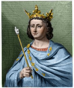 Ludvig X le Hutinin (1289 - 1316), Ranskan kuninkaan muotokuva - Lavalleen "Histoire des Francais" -kirjassa, kaiverrus, sd. tekijältä French School