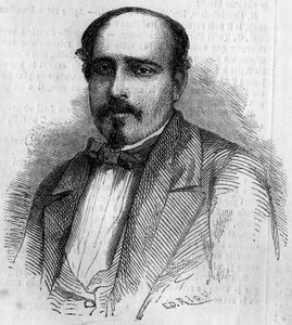 Luiz Augusto Rebello da Silvan (1822-1871), portugalilaisen kirjailijan muotokuva. Kaiverrus "" Le Monde Illustré" -julkaisussa nro 227, 17. elokuuta 1861. tekijältä French School