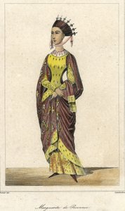 Muotokuva Marguerite de Provencesta (1221 - 1295), Ranskan kuningatar, Louis IX:n vaimo. Kaiverrus 1800-luvulta. tekijältä French School