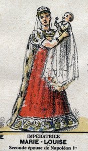 Muotokuva Marie Louisesta Itävallasta (1791-1847), Napoleon I:n vaimosta poikansa Napoleon II:n kanssa. "" Gallery of Kings and Queens of France ja maineikkaat hahmot 1643 - 1895" Epinal kuva. tekijältä French School