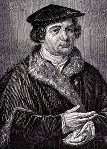 Martin Lutherin (1483-1546), saksalaisen uskonnonuudistajan muotokuva (kaiverrus) tekijältä French School