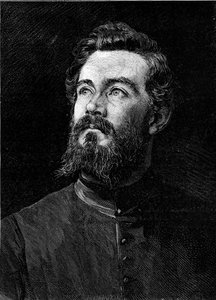 Muotokuva Michel Alexandre Debaizesta (Abbe Debaize) (1845-1879), ranskalaisesta kirkkomiehestä ja matkailijasta. Kaiverrus "" Le Monde Illustré" -julkaisussa nro 1194, 14. helmikuuta 1880. tekijältä French School