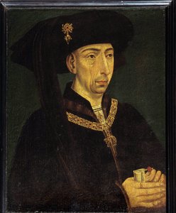 Muotokuva Philip III:sta Burgundiasta nimeltä Philip Hyvä (1396-1467) Burgundin herttua, ranskalaisen koulukunnan nimettömän Golden Fleece -maalauksen perustaja tekijältä French School