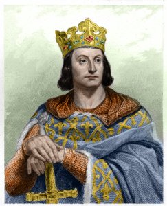 Muotokuva Philip II:sta sanoi Philippe Auguste (1165-1223), Ranskan kuningas - Lavalleen "Histoire des Francais" -kirjassa, kaiverrus, sd. tekijältä French School