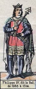 Muotokuva Philip IV:stä Ranskasta, joka tunnetaan nimellä Philip the Bel (1268-1314) (Kapetsialaisten dynastia). Kuvitus 1800-luvun lopulla. tekijältä French School