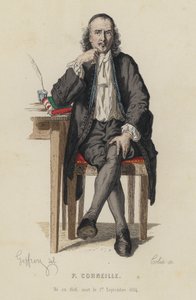 Pierre Corneillen, ranskalaisen näytelmäkirjailijan muotokuva (värikaiverrus) tekijältä French School