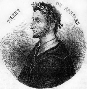 Pierre de Ronsardin muotokuva, runoilija (1524-1585). Teoksessa ""Popular History of France"", nd. noin 1885. Kaiverrus. tekijältä French School