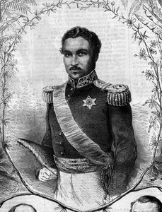 Madagaskarin kuninkaan Radama II:n (1829-1863) muotokuva. Kaiverrus "" Le Monde Illustré" -julkaisussa nro 268, 31. toukokuuta 1862. tekijältä French School