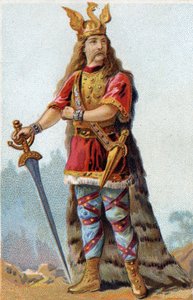 Gallialaisten kuninkaan Vercingetorixin (72-46 eKr.) muotokuva. Kromolitografia noin 1890. tekijältä French School