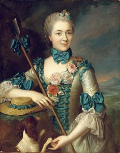 Naisen muotokuva, jonka sanotaan olevan Madame Louise Suzanne Edmee Martel paimentyttärenä tekijältä French School