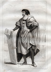 Muotokuva italialaisesta taidemaalari Masaccion (Tommaso di Giovanni Cassai) (1401-1428) - Kaiverrus "" Italy Picturesque" - Historiallinen ja kuvaava maalaus Italiasta", M. de Norvins, Ch. Nodier 1834-1836. tekijältä French School