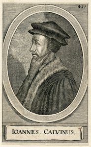 Ranskalaisen teologin John Calvinin muotokuva (kaiverrus) tekijältä French School