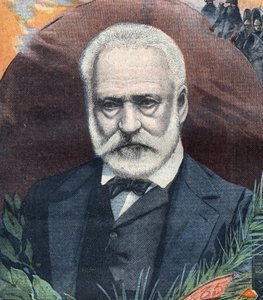 Ranskalaisen kirjailijan Victor Hugon (1802-1885) muotokuva. Kaiverrus "Le Petit Parisien" tekijältä French School
