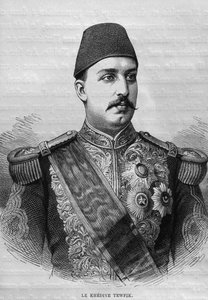 Khedive Tawfigin muotokuva (1819-92), Georg Moritz Ebersin (1837-98) LEgypte, 1881 (bw-kaiverrus) tekijältä French School