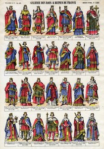 Muotokuva Ranskan kuninkaista ja kuningattaresta Kapetsin dynastiasta (Kapetian dynastia) Lothairesta (941-986) Ludvig X Hutiiniin (1289-1316). Epinaalikuvaus 1800-luvun lopulta. Yksityinen kokoelma. tekijältä French School