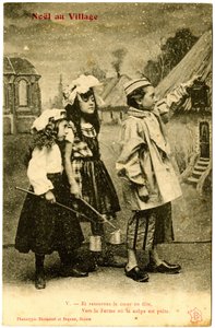 Postikortti: Joulu kylässä, Ja muuta sydän juhlaksi, maatilalle, jossa keitto on valmis. Phototype Bienaimé ja Dupont, Reims (painettu paperi) tekijältä French School