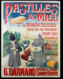 Mainosjuliste Pastilles au Miel, hunajatabletit, valmistaja G. Darmand