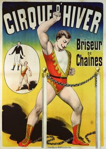 Juliste mainostaa vahvaa miestä Cirque dHiverissä