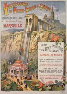 Juliste, joka mainostaa Notre-Dame de la Garden hissiä, Marseille, n. 1900