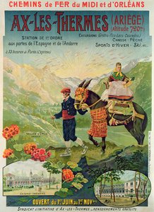 Juliste, joka mainostaa Ax-Les-Thermesin hiihtokeskusta Ranskassa, n. 1900