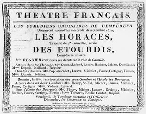 Juliste Pierre Corneillen (1606-84) Les Horaces -esityksestä Theatre Francais