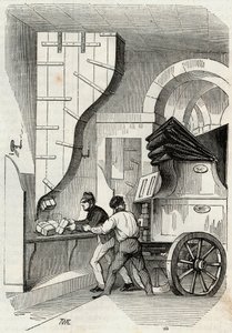 Viestit: tavaratilan pylvään lastaus - Kaiverrus "Tableau-de-Paris" Edmond Texier 1852 tekijältä French School