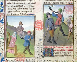 Verkkojen valmistelu metsästystä varten, Livre de la Chassesta, kirjoittanut Gaston Phebus de Foix (1331-91) tekijältä French School