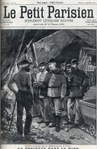 Ranskan tasavallan presidentti Felix Faure vieraili Lensin kaivoksilla joulukuussa 1898. Le petit Parisien -sanomalehden kansi. tekijältä French School