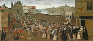 Pyhän liigan kulkue Place de Grève -aukiolla Saint-Jeanin kaarelta, Pariisi, 1590-3