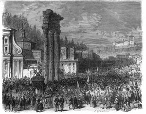 Rooman tasavallan julistaminen vuonna 1798. (Proclamation della repubblica romana nel 1878) Maurice Lachatren kaiverrus "Histoire des Papes-King-Queen-and-Empereurs a travers les centuries" tekijältä French School