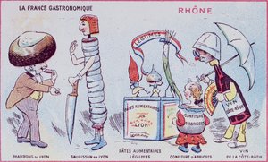 Kampanja- ja koulutuskortti Rhônen alueen ruokaerikoislaisille, n. 1900 tekijältä French School