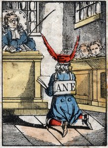 Rangaistus koulussa: Oppilasta rangaistiin, aasinlakalla. Epinaalikuvaus 1800-luvun lopulta. tekijältä French School