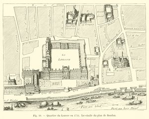 Louvren kaupunginosa vuonna 1714, faksimile Boudanin suunnitelmasta tekijältä French School