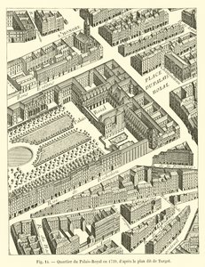 Palais-Royal-alue vuonna 1739, niin kutsutun Turgotin suunnitelman mukaan tekijältä French School