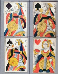 Patakuningatar ja Sydänkuningatar -pelikortit, 1600-1700 (värillinen puukaiverrus) tekijältä French School