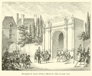 Ludvig XVIII:n vastaanotto Hotel de Villessa, 29. elokuuta 1814 tekijältä French School