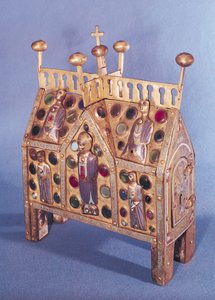 Reliquary arkku talon muodossa, Limousin (emali ja kupari)