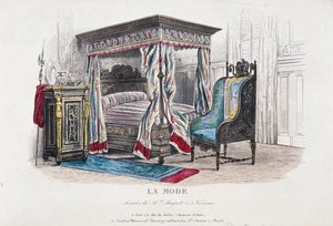 Renessanssityylinen sisustus tarkistettu ja tulkittu Napoleon III:n aikakauden makuun, kaiverrus La Mode (Fashion) -lehdestä, Ranska tekijältä French School