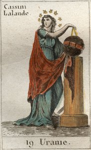 Uraniaa edustava, tähtitieteen ja astrologian museo, hänellä on maapallo ja kompassi. Pierre Blanchardin "Nuoruuden mytologiasta" vuodelta 1803. tekijältä French School