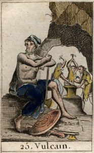 Edustus Vulcanista, tulen, takoman ja tulivuorten jumalasta. (Vulkaani, tulen ja tulivuorten jumala). Pierre Blanchardin "Nuoruuden mytologiasta" vuodelta 1803. tekijältä French School
