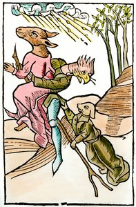 Demonologiakaupan "De lamiis et phitonicis mulieribus" (Noidat ja ennustajat) esitykset demoneista ja lamioista, jonka on kirjoittanut Ulrich Molitor toimittanut Johan Pruss (toiminut noin 1488-1493). 1499. Pariisi. Koriste taide tekijältä French School