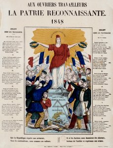 Vuoden 1848 vallankumous ja toisen tasavallan syntymä: manifesti ja laulu nimeltä "Työläisille kiitollinen kotimaa"", työläiset tervehtivät Republiquea. 1848 Pariisi, Musee Carnavalet tekijältä French School