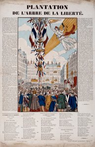 Vuoden 1848 vallankumous: Vapaudenpuun istutus 25. maaliskuuta 1848. Kaiverrus vuodelta 1848 Pariisi, Musee Carnavalet tekijältä French School