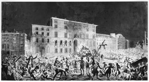Mellakka Lyonissa, 27. marraskuuta 1768 (muste ja pesu paperille) tekijältä French School